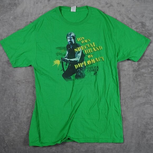 Delta Force 2 Scott McCoy Chuck Norris Graphic Shirt Green Movie Size Medium - Picture 1 of 5
